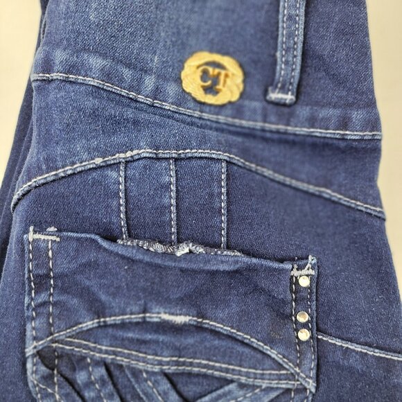 Cutie Pie Jeans Women's 3 Blue High Waist Stretch 3 Button Slim Taper Denim - Picture 16 of 16